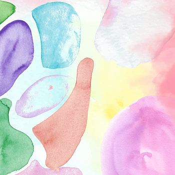 Soft Pastel Abstract Watercolor Art  Playful Color Shapes Wall Art for Kids Room