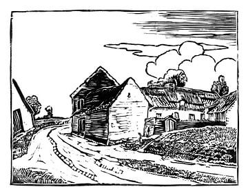 A farm in Flanders' Linocut by Pieter Ringoot by Galerie Ringoot