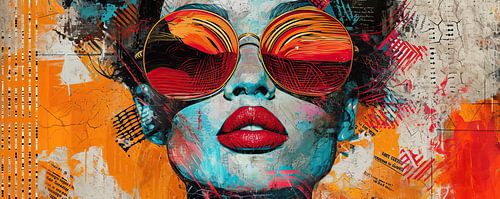 Visage cyan, lèvres rouges sur Caprices d'Art