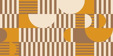 Retro geometrie met cirkels en strepen in Bauhaus-stijl in oker, bruin, wit van Dina Dankers