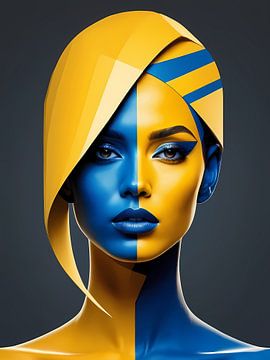 Geometrisch Vrouwenportret Pop Art Mode Geel