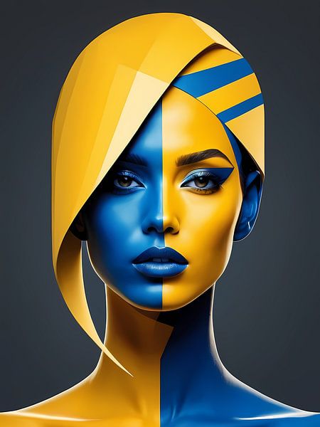 Geometrisch Vrouwenportret Pop Art Mode Geel van 1xMerch