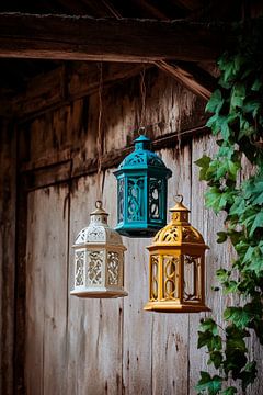 Colourful lanterns in the interior by Poster Art Shop