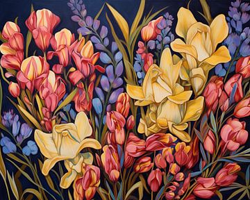 Eleganter Blumengarten | Florales Kunstwerk von Abstraktes Gemälde