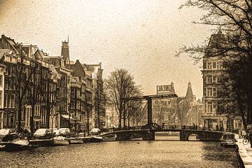 Innercity d'Amsterdam en hiver Sépia