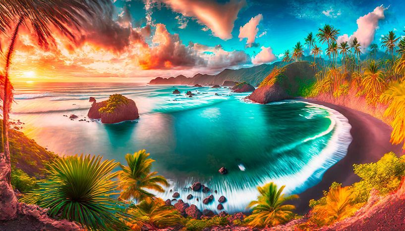 Beach with waves and landscape by Mustafa Kurnaz