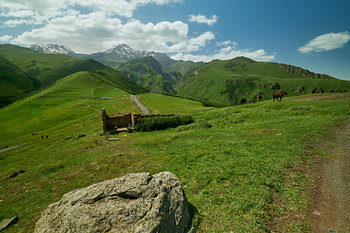 Mount Kazbek or Mount Kazbegi in Stepantsminda, Georgia daylight shot 