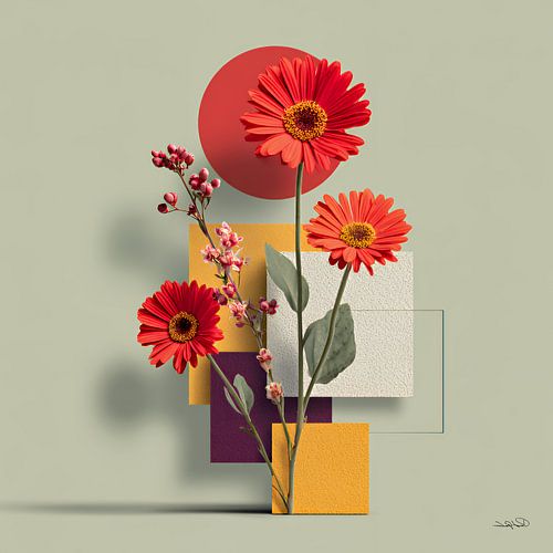 Abstrait avec des fleurs sur Gelissen Artworks