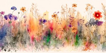 Aquarel van bloemen in het gras 3 van Pieternel Decoratieve Kunst