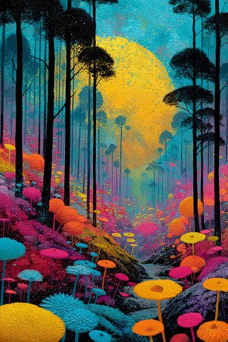 kleurrijk fictief landschap bos