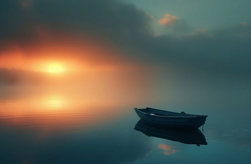 Zonnige boot spiegelbeeld van fernlichtsicht