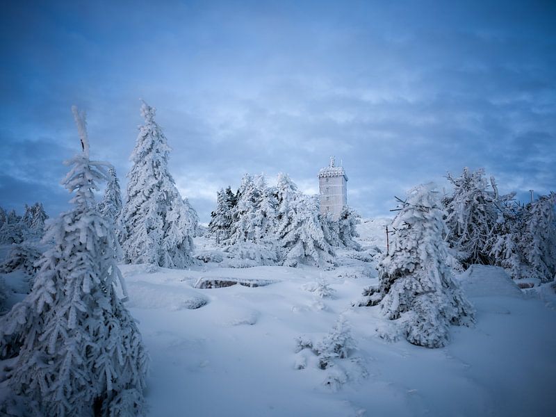 Winter forest and weather station on the Brocken summit by t.ART