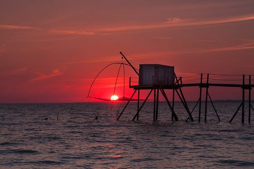De zon gevangen in een Carrelet bij Les Moutiers-en-Retz