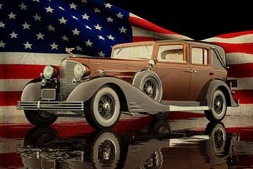 Cadillac V16 Town Car met Amerikaanse vlag van Jan Keteleer (JanKé): Een reis voorbij het canvas