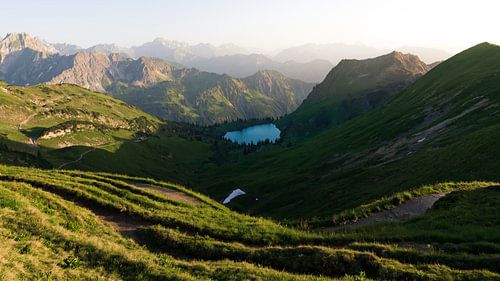 Lake Seealpsee in the Bavarian Alps at sunset