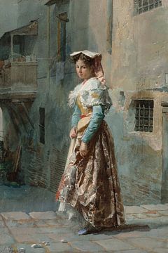Een jonge vrouw in haar mooie kleren, Josep Tapiró Baró - 19e eeuw