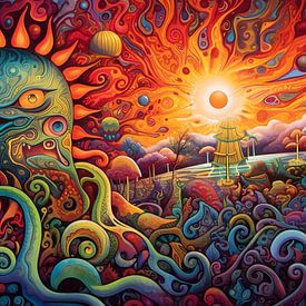 Planet with strange colourful creatures, psychedelic, surreal by Jan Bechtum