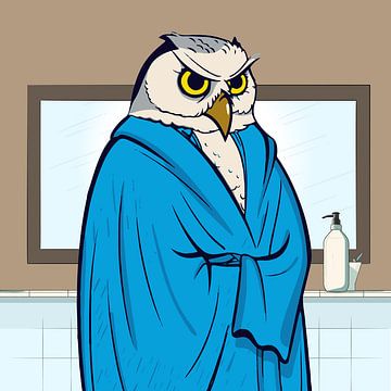 Bathroom animals: Illustration of an Owl with bathrobe in the bathroom by Iets Anders