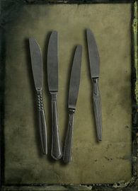 Still life of knives on tin background by Gerben van Buiten