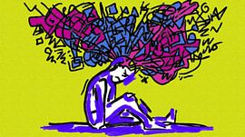 Neo-expressionistische, melancholische Strichzeichnung – Emotionale, abstrakte Gesichtsskizze im dunklen, modernen Stil von Aden Pink Studio