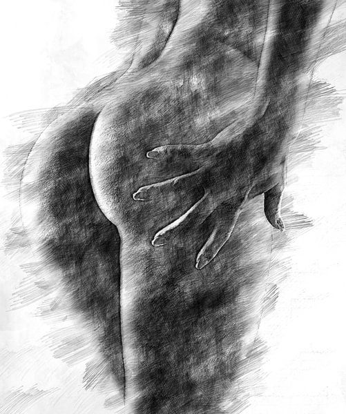 Weibliche Gesäßbacken (Zeichnung, erotisch) von Art by Jeronimo