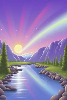 Violet Sunrise over a Mountain Stream