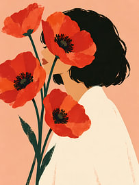 Des coquelicots écarlates auprès d'une femme silencieuse sur Mosaic Dialogue