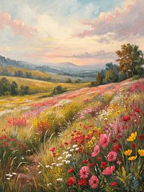 Impressionistisches Ölgemälde einer hügeligen Wildblumenwiese von Artistic