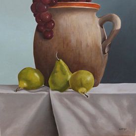 Kan met peren en druiven in olieverf van Wilma Hage