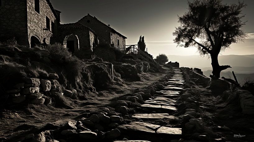 vieux bâtiment en noir et blanc avec une lumière dramatique par Gelissen Artworks
