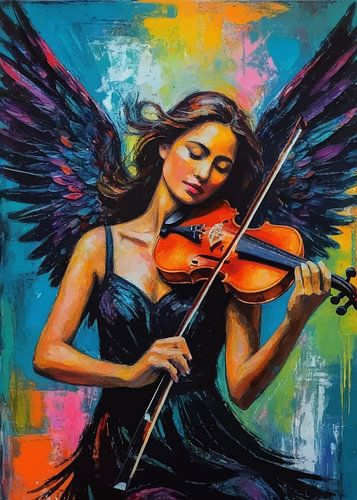 Vrouwelijke engel die viool speelt Abstract Pop Art