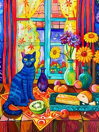 Katze auf dem Küchentisch am Fenster von ArtMomente