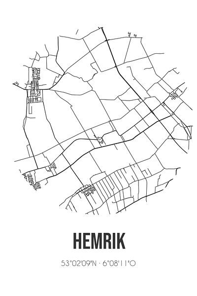 Hemrik (Fryslan) | Map | Black and white by Prints of Place