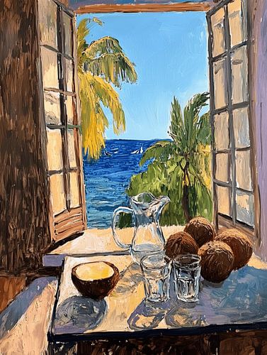 Kokosnoten bij het raam