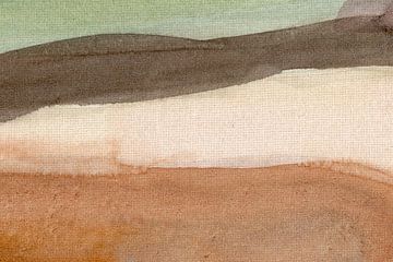 Abstract minimalistisch landschap schilderij in oker, wit, groen van Dina Dankers