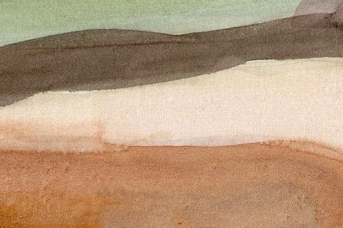 Abstract minimalistisch landschap schilderij in oker, wit, groen