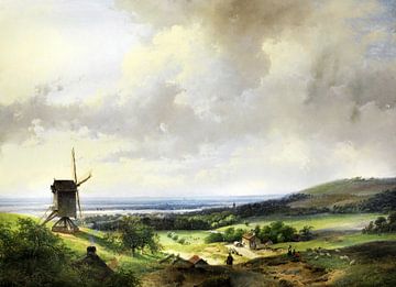 Andreas Schelfhout,Zomerlandschap met windmolen