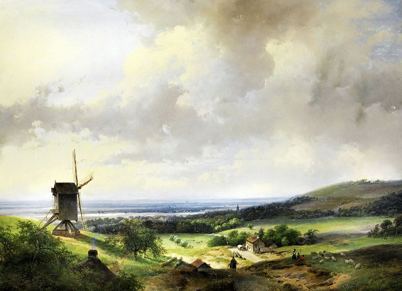 Andreas Schelfhout,Zomerlandschap met windmolen van finemasterpiece