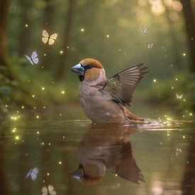 Birkenzeisig im sanften Wasserlicht von Miranda Geerts Art