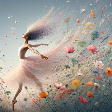 Dancing ballerina with flowers by Tatjana Korneeva