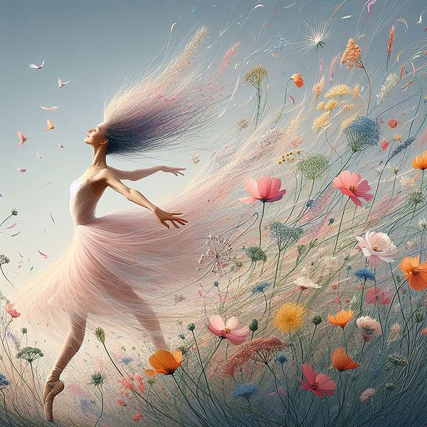 Ballerine dansant avec des fleurs par Tatjana Korneeva