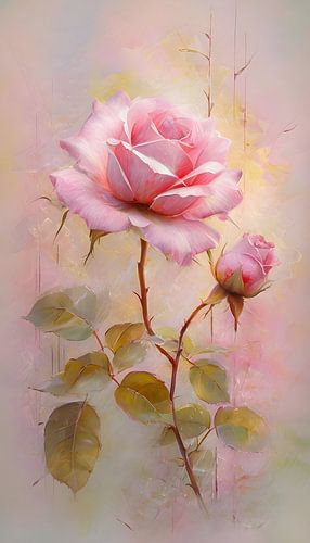 Een aquarel van een enkele roze