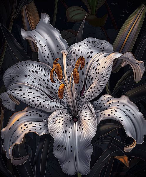 Elegant White Lily with Purple Spots by Steinfox Art
