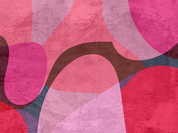 Kleurrijk modern abstract in roze, koraal, rood van Dina Dankers