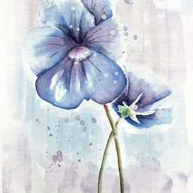 Fraaie wanddecoratie. Aquarel schilderij van een lila paars viooltje. Deze kleurige bloemen staan mo van Emiel de Lange