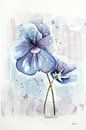 Fraaie wanddecoratie. Aquarel schilderij van een lila paars viooltje. Deze kleurige bloemen staan mo van Emiel de Lange thumbnail