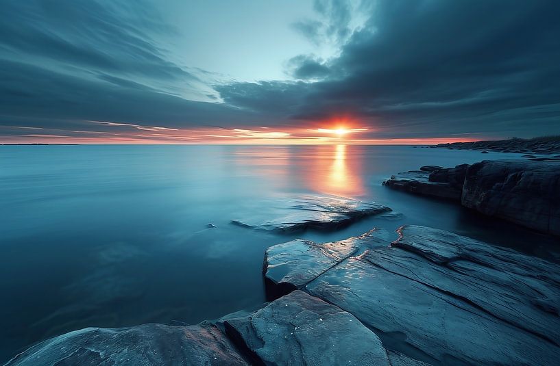 Zonsondergang op de Atlantische Oceaan van fernlichtsicht