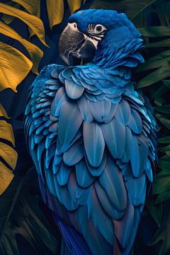 Blauwe ara in tropisch groen van Poster Art Shop