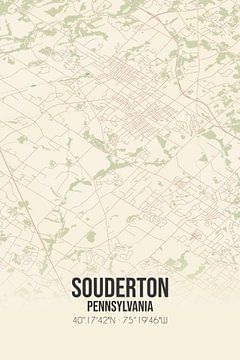 Vintage landkaart van Souderton (Pennsylvania), USA. van MijnStadsPoster