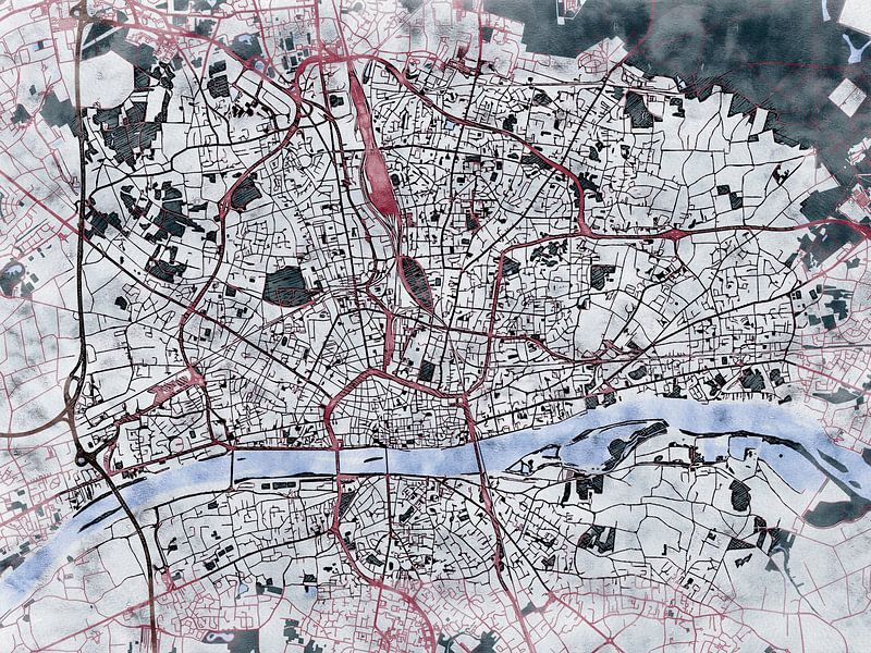 Map of Orléans with the style 'White Winter' by Maporia